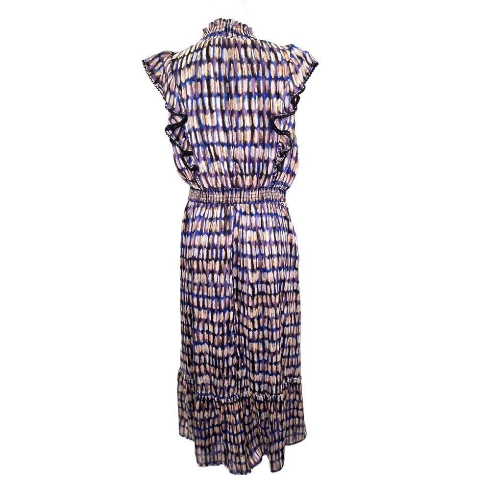 Lost + Wander Love Story Smocked Ruffle Purple Black Satin Maxi Dress Large NWT - Picture 7 of 10